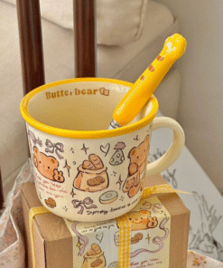 Ly gốm Butterbear kèm muỗng dễ thương